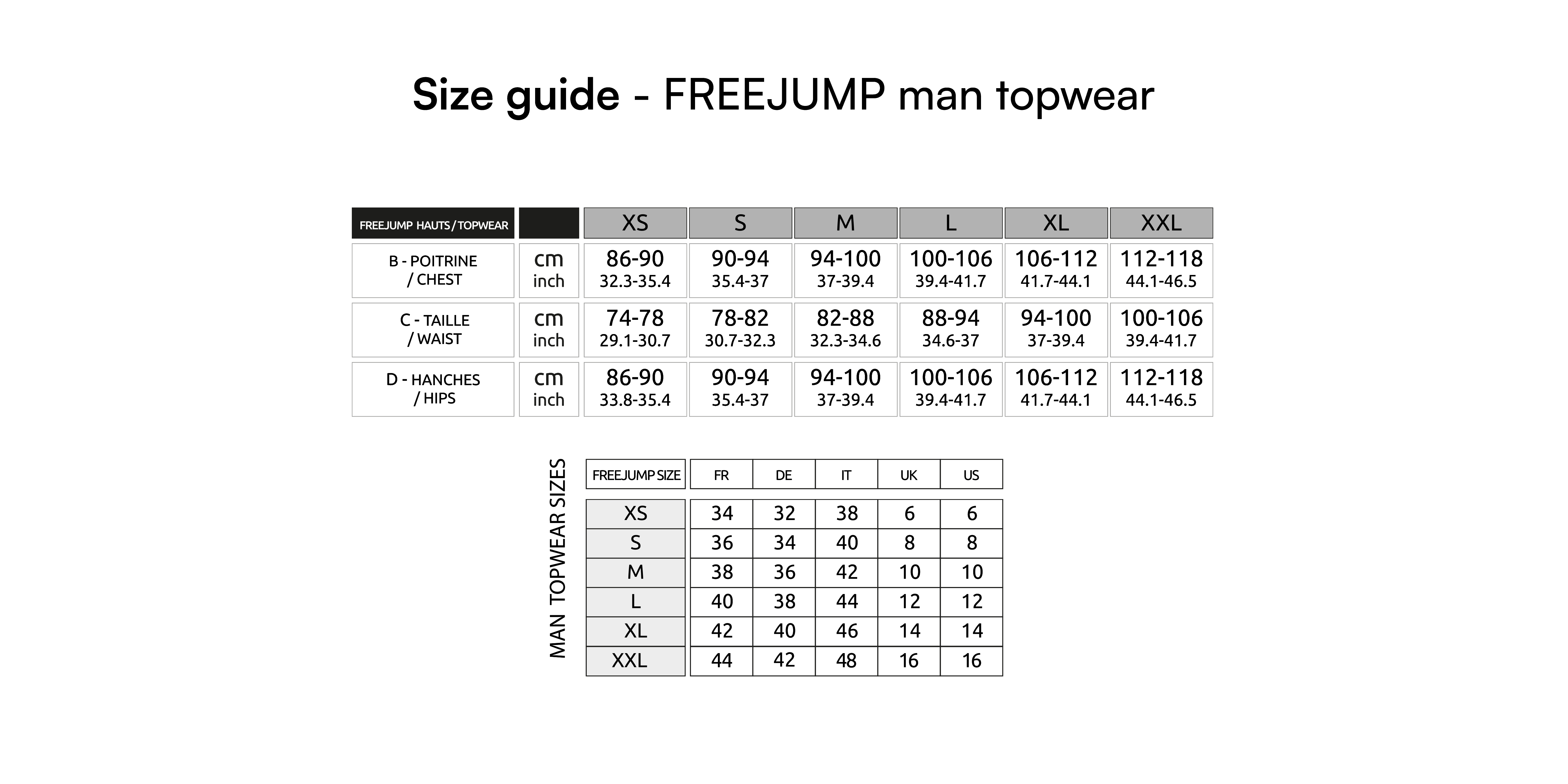 Size guide - Man topwear