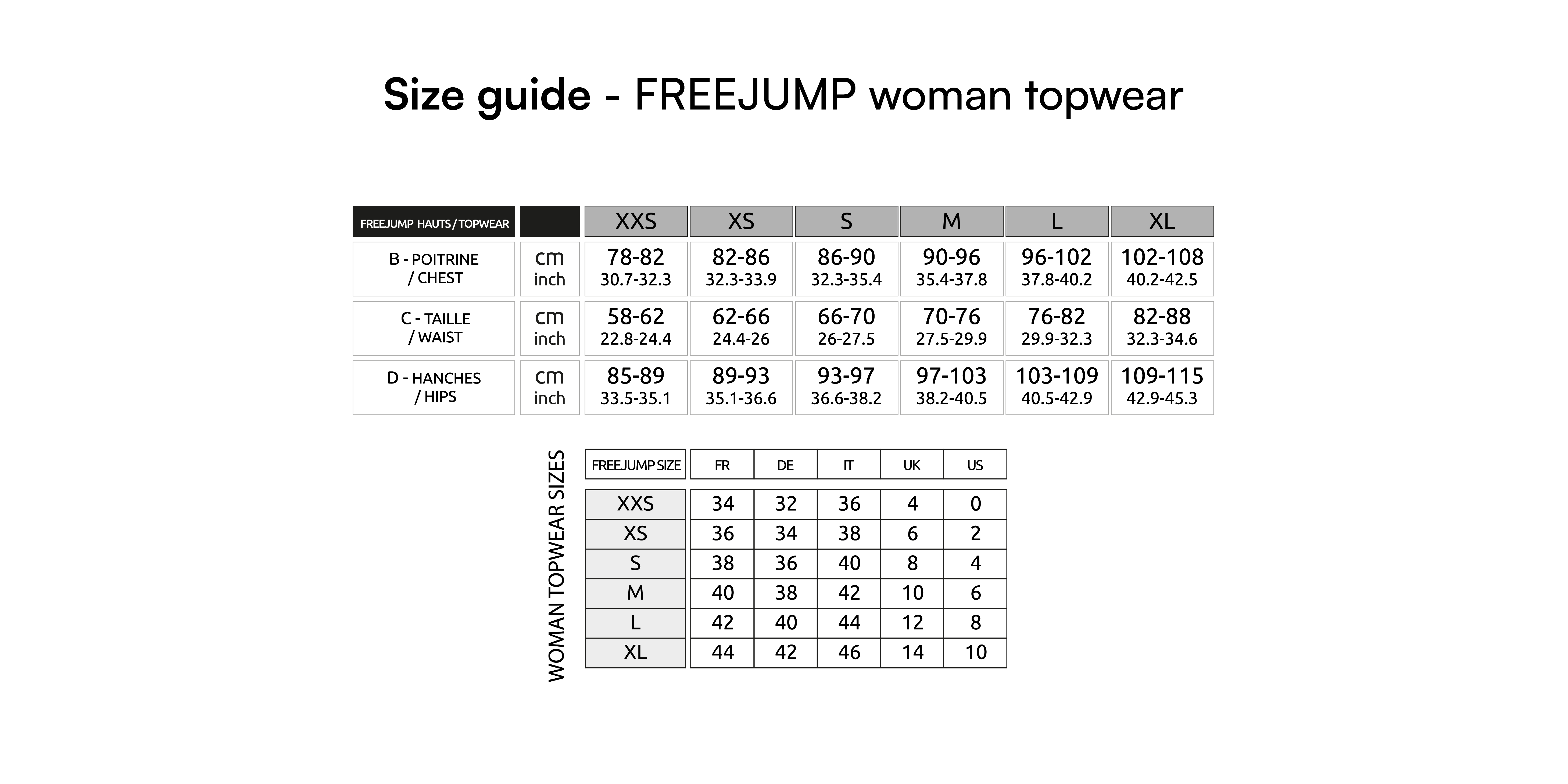 Size guide - Woman topwear